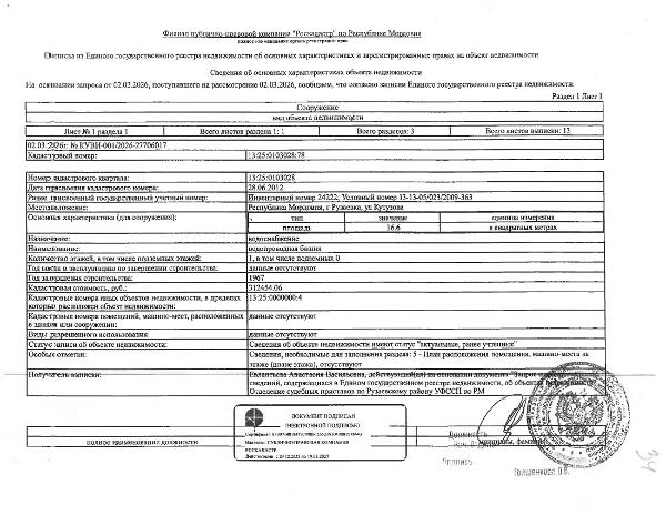 Сооружение (водонапорная башня) протяжённостью 16,6 кв.м.