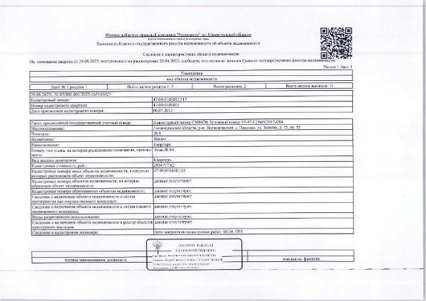 2/3 доли в квартире общей S 28,9 кв.м, кад. № 47:09:0106001:313, расположенной по адресу: Ленинградская область, р-н Всеволожский, с. Павлово, ул. Быкова, д. 25, кв. 55